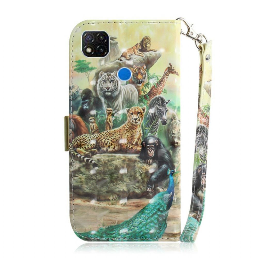 Folio-hoesje voor Xiaomi Redmi 9C Met Ketting Thong Safari Dieren