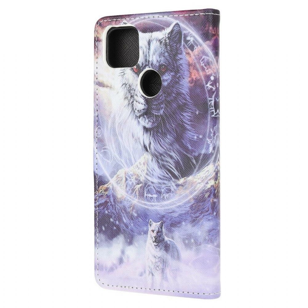 Folio-hoesje voor Xiaomi Redmi 9C Winterwolf Met Koord