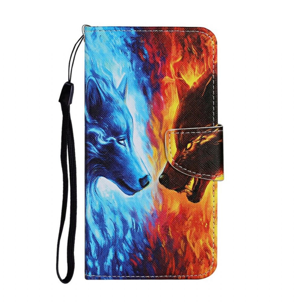 Leren Hoesje voor Xiaomi Redmi 9C Ijs En Vuur Wolf