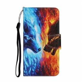 Leren Hoesje voor Xiaomi Redmi 9C Ijs En Vuur Wolf