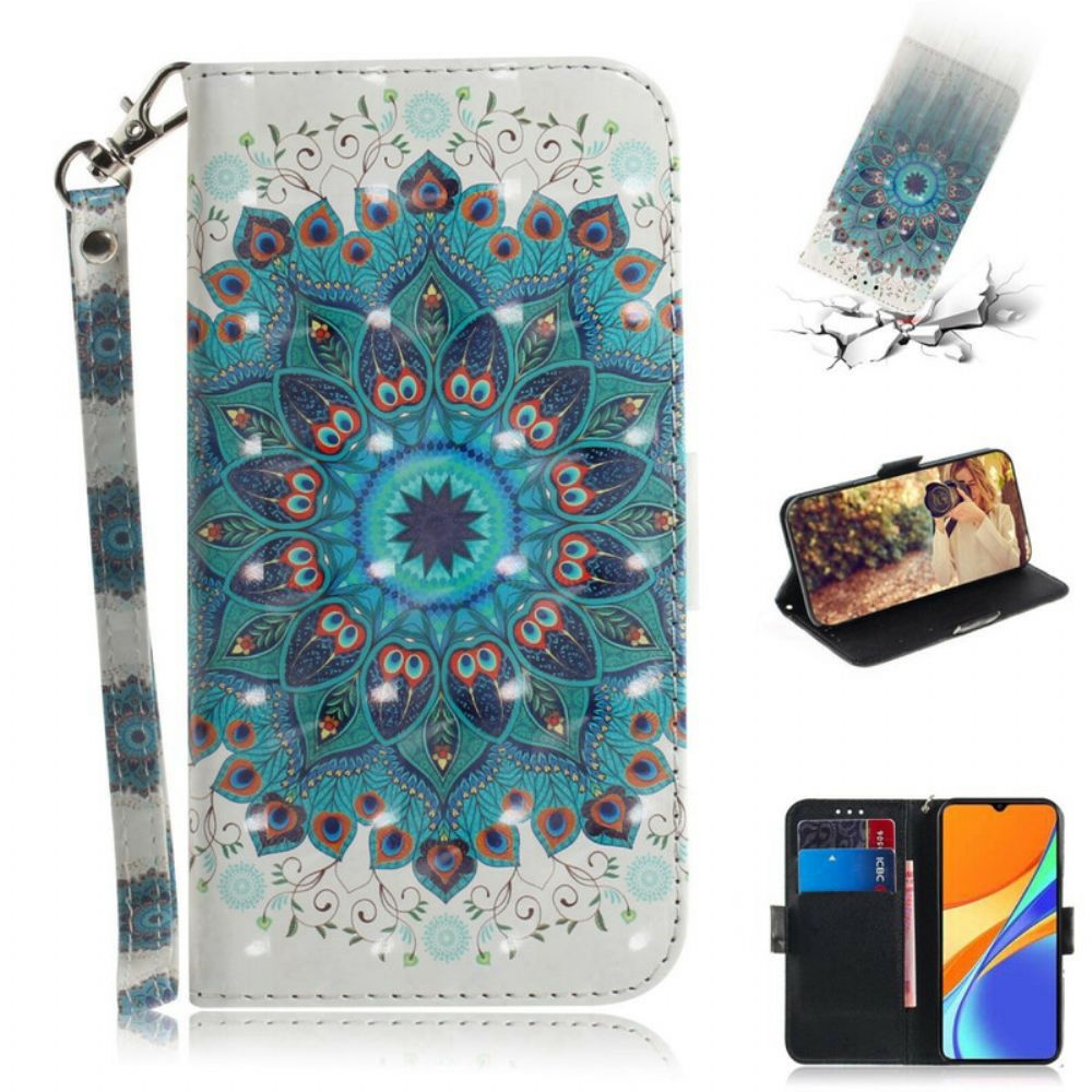 Leren Hoesje voor Xiaomi Redmi 9C Met Ketting Meesterlijke Mandala Met Bandjes