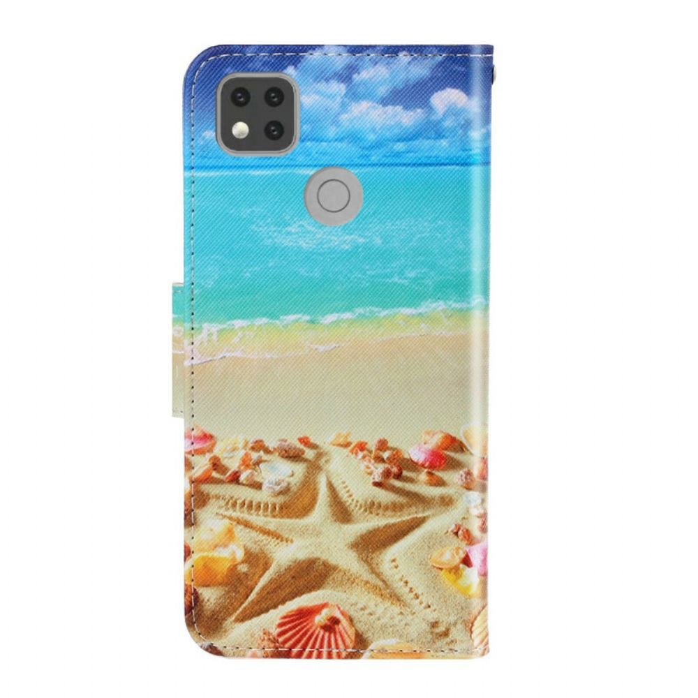 Leren Hoesje voor Xiaomi Redmi 9C Met Ketting Strandstrand