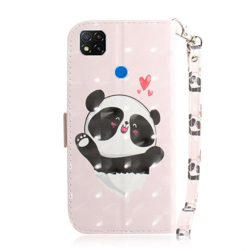 Leren Hoesje voor Xiaomi Redmi 9C Met Ketting Thong Panda Liefde