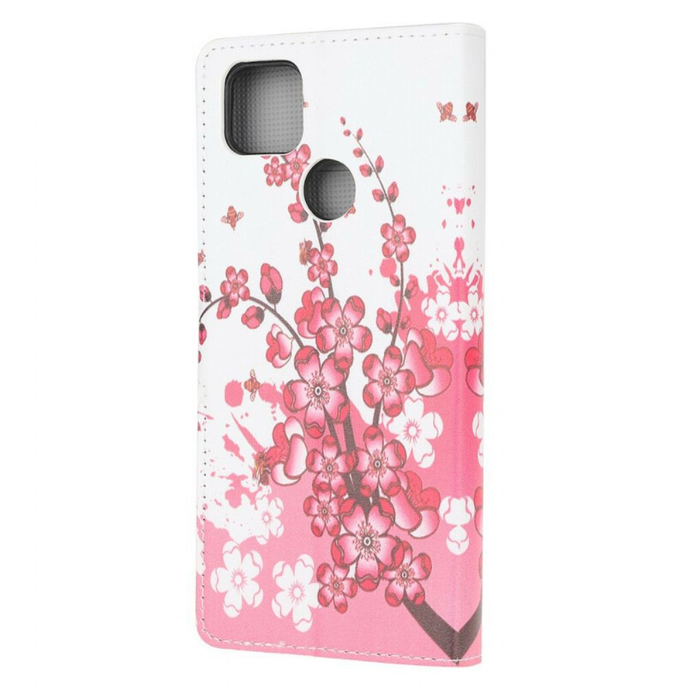 Leren Hoesje voor Xiaomi Redmi 9C Tropische Bloemen