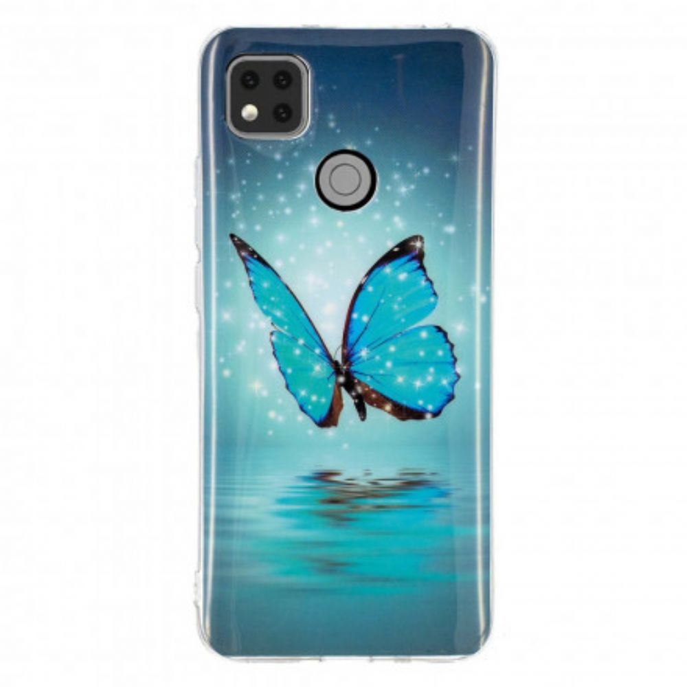 Telefoonhoesje voor Xiaomi Redmi 9C Fluorescerende Blauwe Vlinder