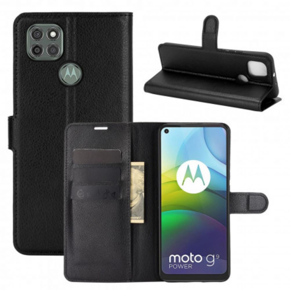 Leren Hoesje voor Moto G9 Power Klassiek Lychee-effect