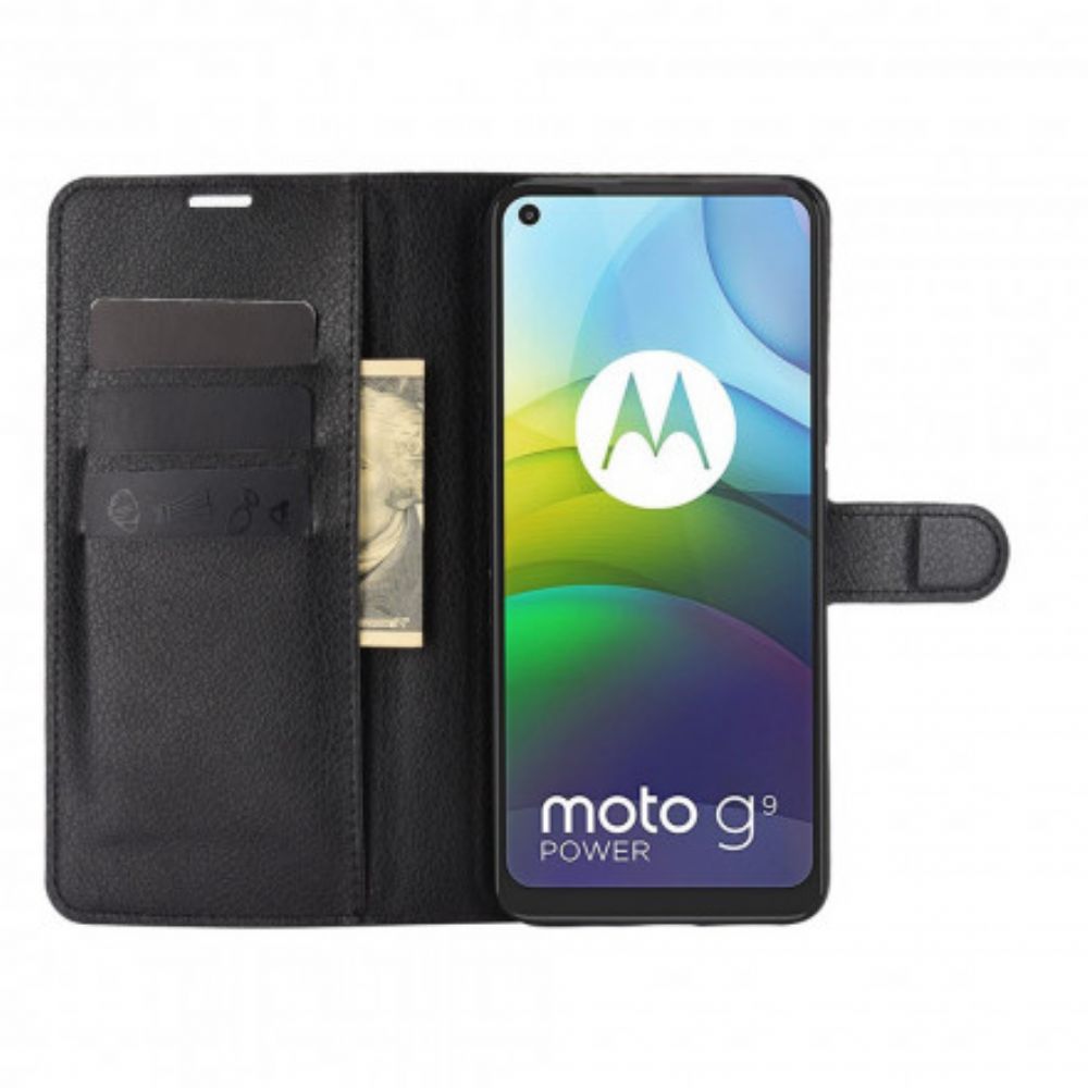 Leren Hoesje voor Moto G9 Power Klassiek Lychee-effect