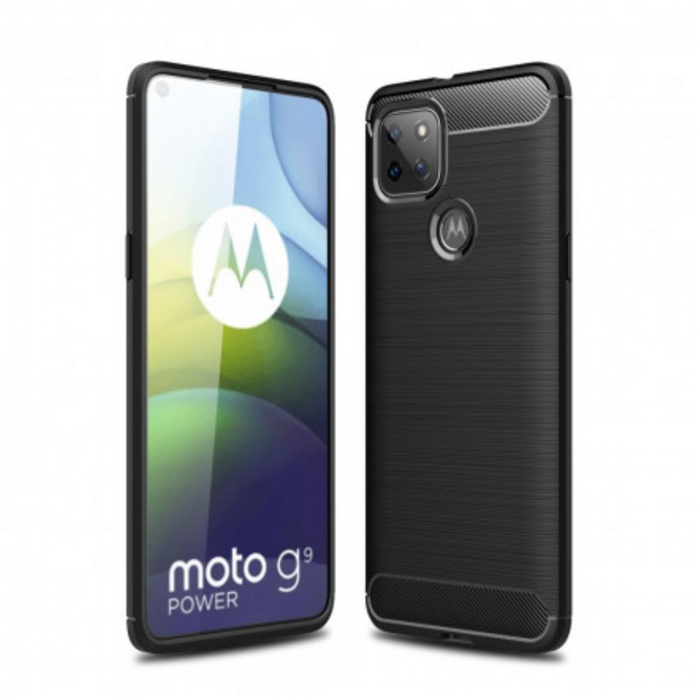 Telefoonhoesje voor Moto G9 Power Geborstelde Koolstofvezel