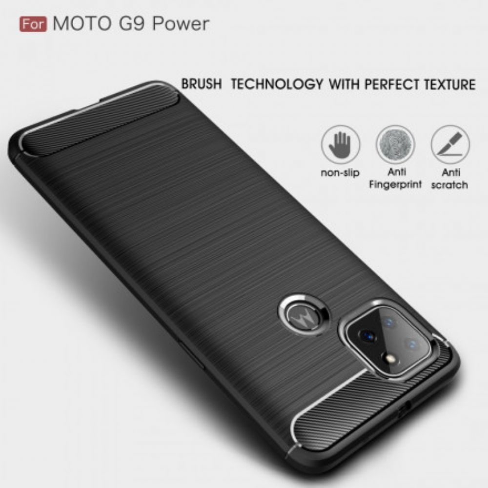 Telefoonhoesje voor Moto G9 Power Geborstelde Koolstofvezel