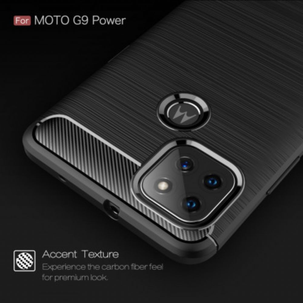 Telefoonhoesje voor Moto G9 Power Geborstelde Koolstofvezel