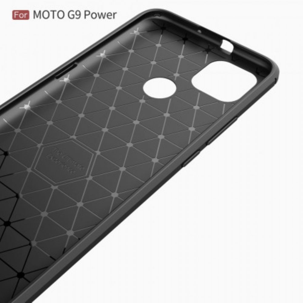 Telefoonhoesje voor Moto G9 Power Geborstelde Koolstofvezel