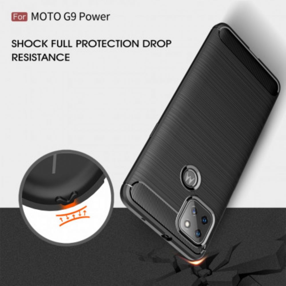 Telefoonhoesje voor Moto G9 Power Geborstelde Koolstofvezel