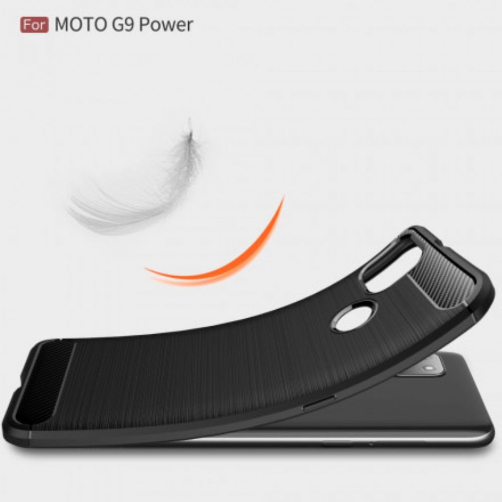 Telefoonhoesje voor Moto G9 Power Geborstelde Koolstofvezel