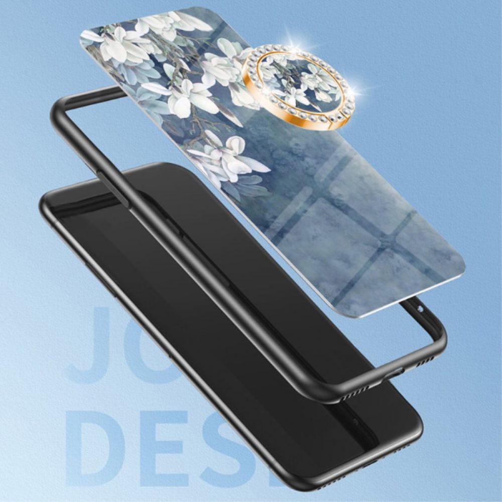 Case Hoesje Realme 12 Pro / 12 Pro Plus Telefoonhoesje Bloemenringhouder Van Gehard Glas