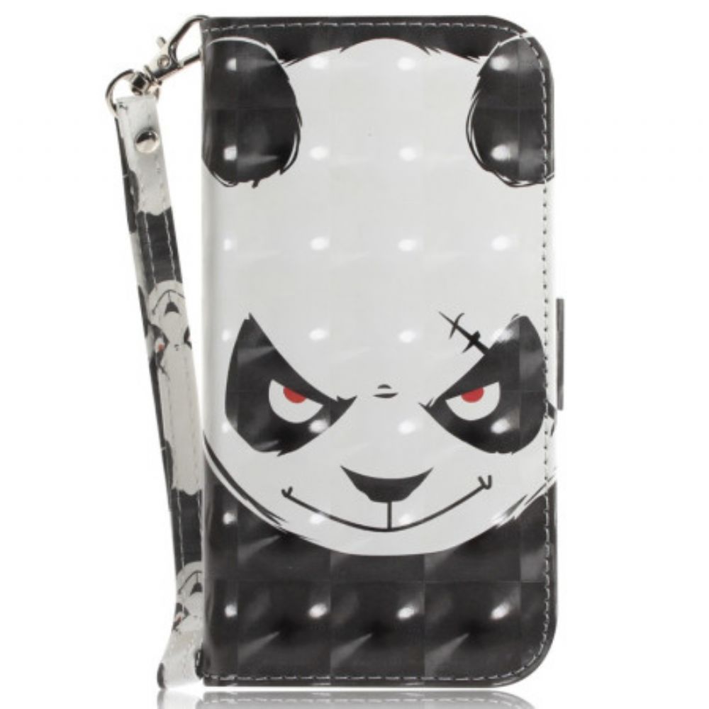 Leren Hoesje Realme 12 Pro / 12 Pro Plus Boze Panda Met Riem Bescherming Hoesje