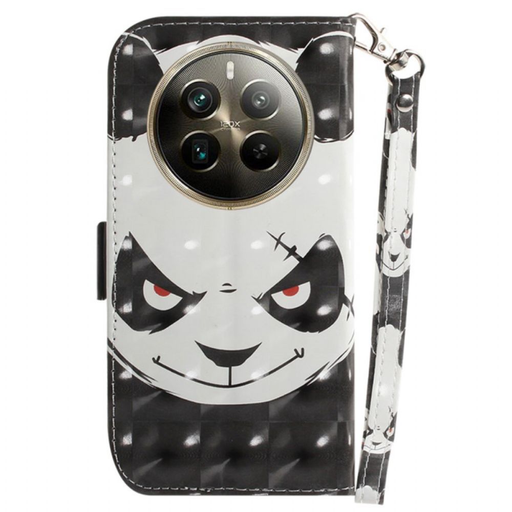 Leren Hoesje Realme 12 Pro / 12 Pro Plus Boze Panda Met Riem Bescherming Hoesje