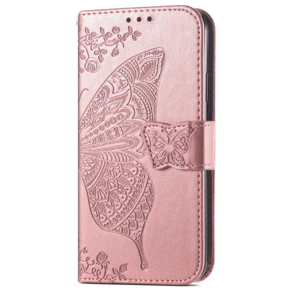 Leren Hoesje Voor Realme 12 Pro / 12 Pro Plus Barok Vlinder Met Riem