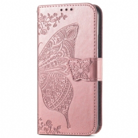 Leren Hoesje Voor Realme 12 Pro / 12 Pro Plus Barok Vlinder Met Riem