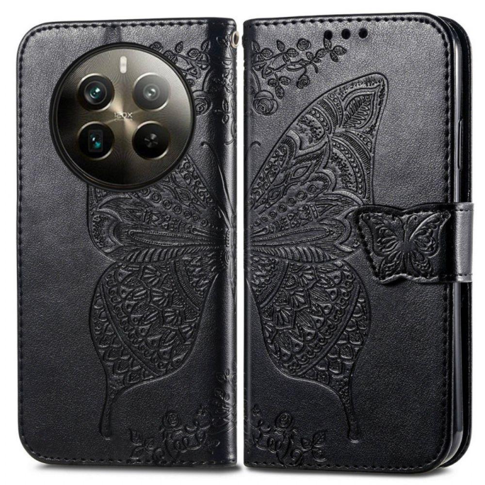 Leren Hoesje Voor Realme 12 Pro / 12 Pro Plus Barok Vlinder Met Riem