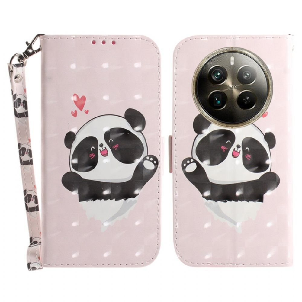 Leren Hoesje Voor Realme 12 Pro / 12 Pro Plus Panda Love Met Riempje