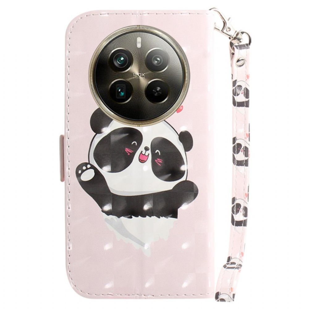 Leren Hoesje Voor Realme 12 Pro / 12 Pro Plus Panda Love Met Riempje