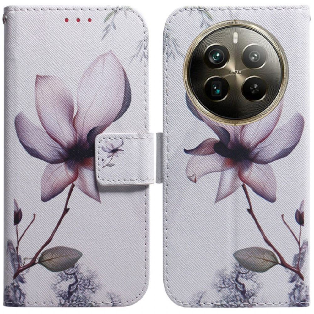 Leren Hoesje Voor Realme 12 Pro / 12 Pro Plus Roze Bloem