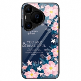 Hoesje Huawei Pura 70 Roze Bloemen Van Gehard Glas Bescherming Hoesje