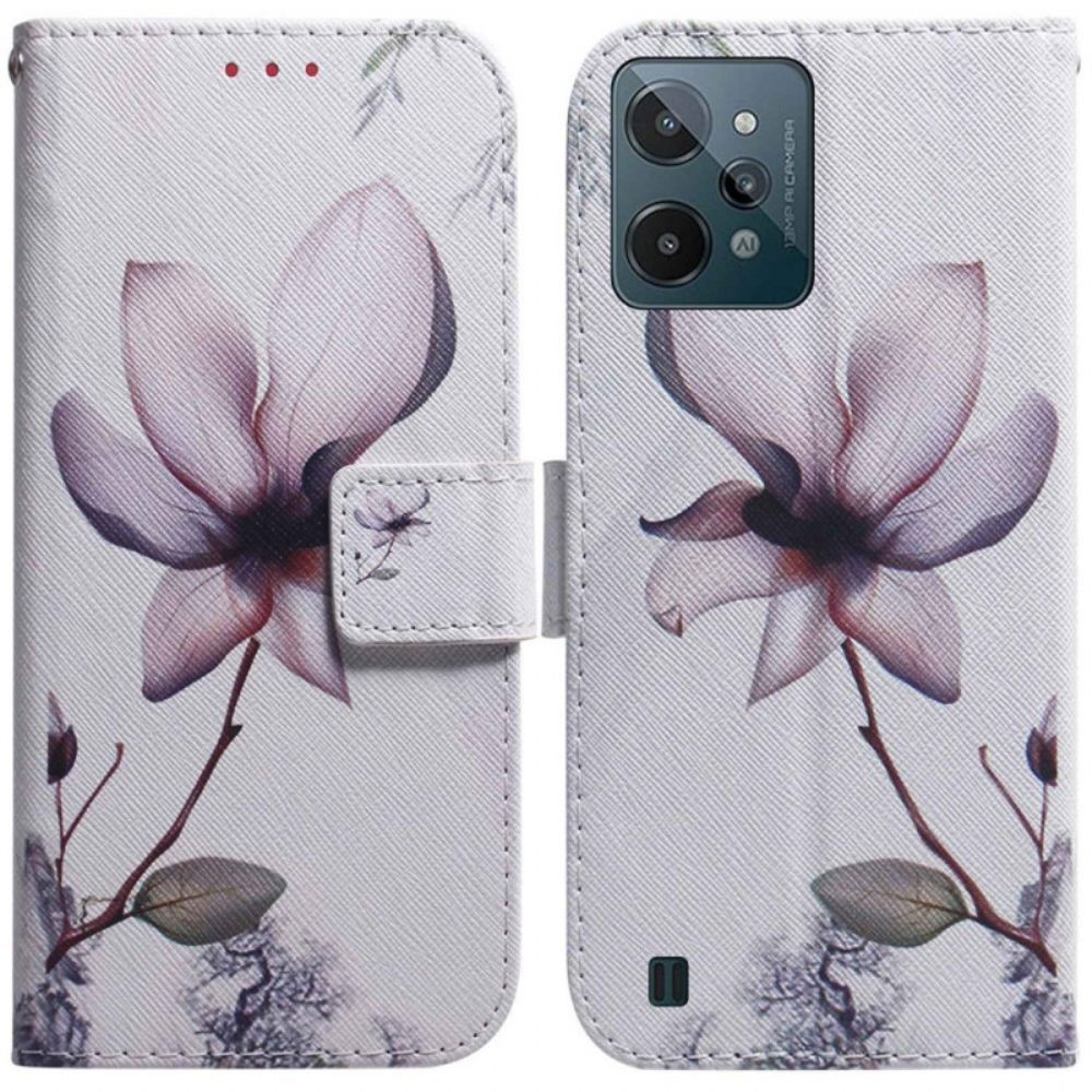 Leren Hoesje voor Realme C31 Roze Bloem