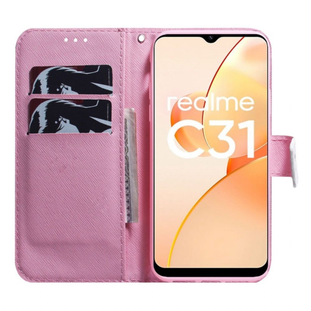 Leren Hoesje voor Realme C31 Roze Bloem