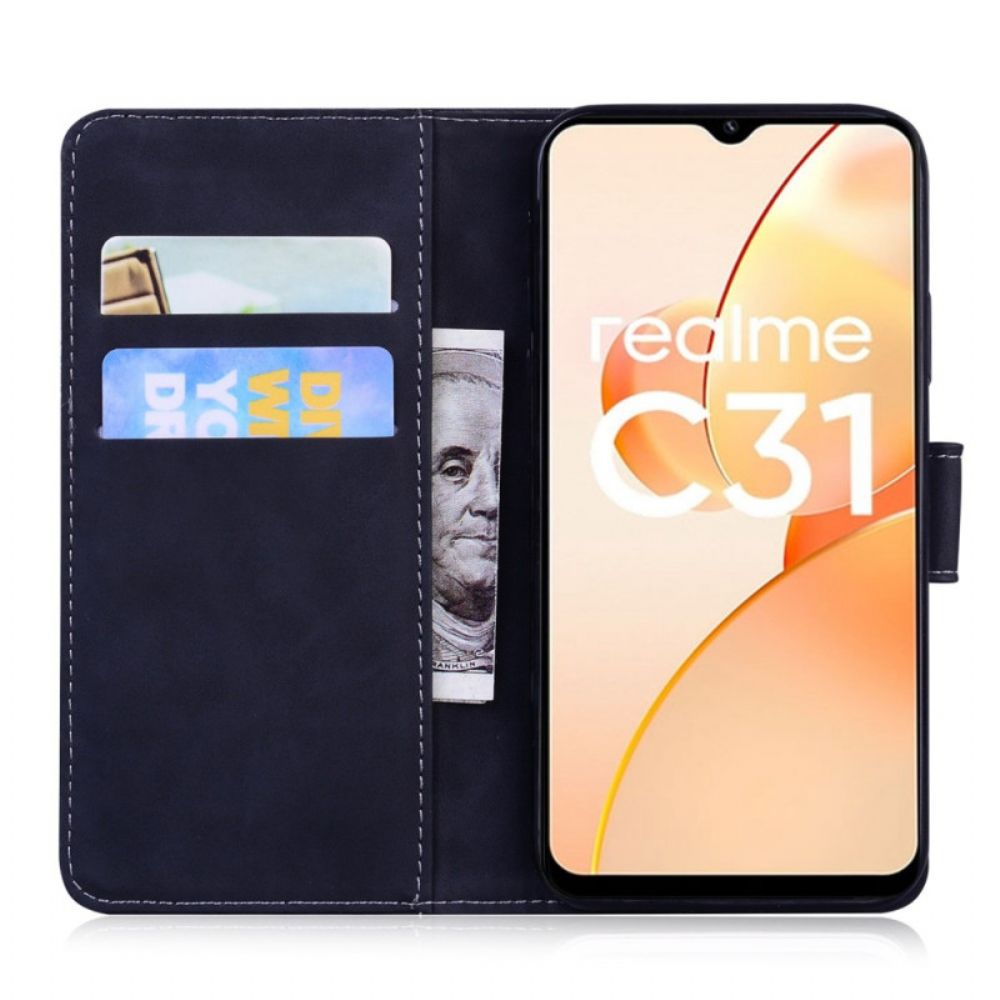 Leren Hoesje voor Realme C31 Tijgergezicht Afdrukken