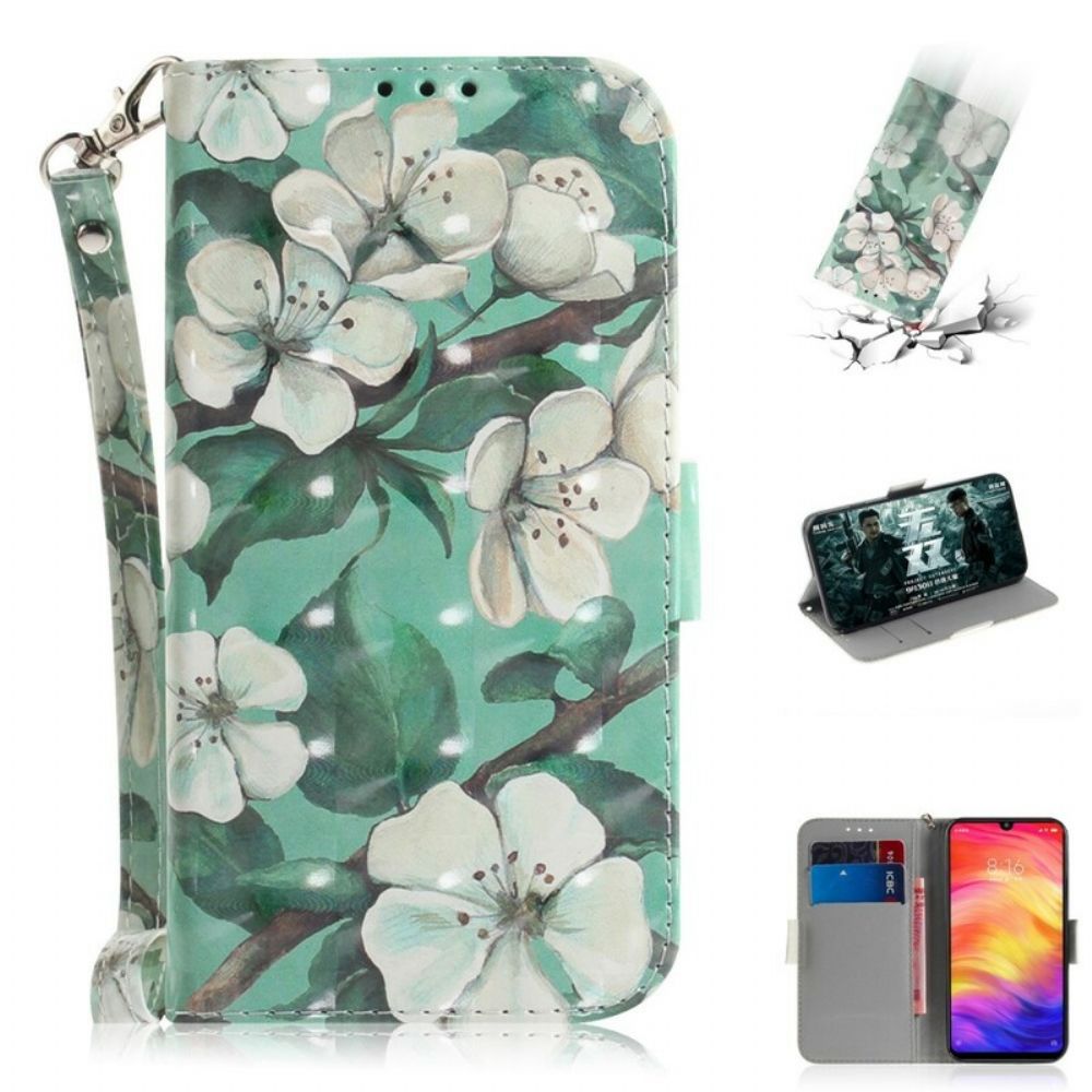 Flip Case voor Xiaomi Redmi Note 7 Met Ketting Thong Bloementak