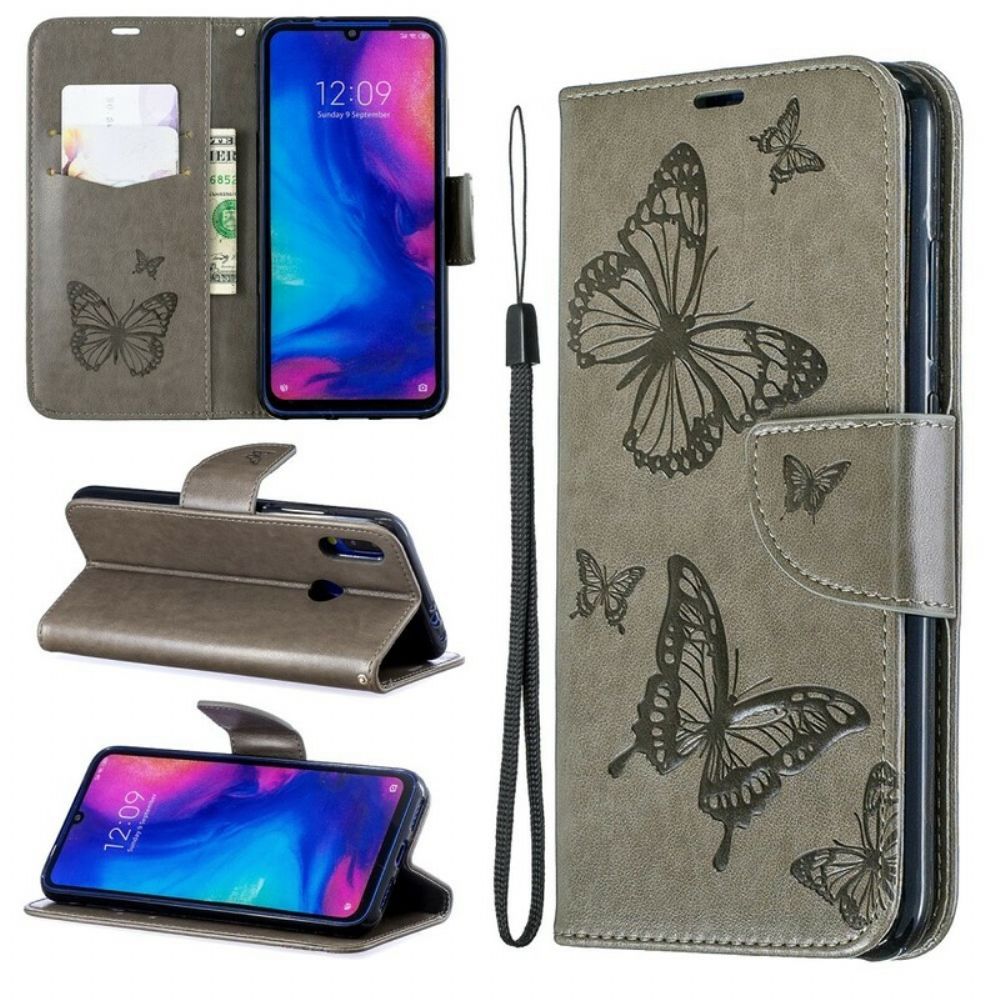 Folio-hoesje voor Xiaomi Redmi Note 7 Met Ketting Bandje Met Vlinderprint