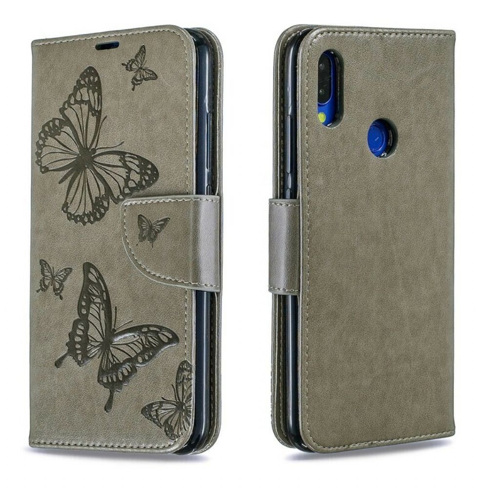 Folio-hoesje voor Xiaomi Redmi Note 7 Met Ketting Bandje Met Vlinderprint