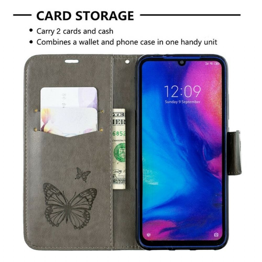 Folio-hoesje voor Xiaomi Redmi Note 7 Met Ketting Bandje Met Vlinderprint