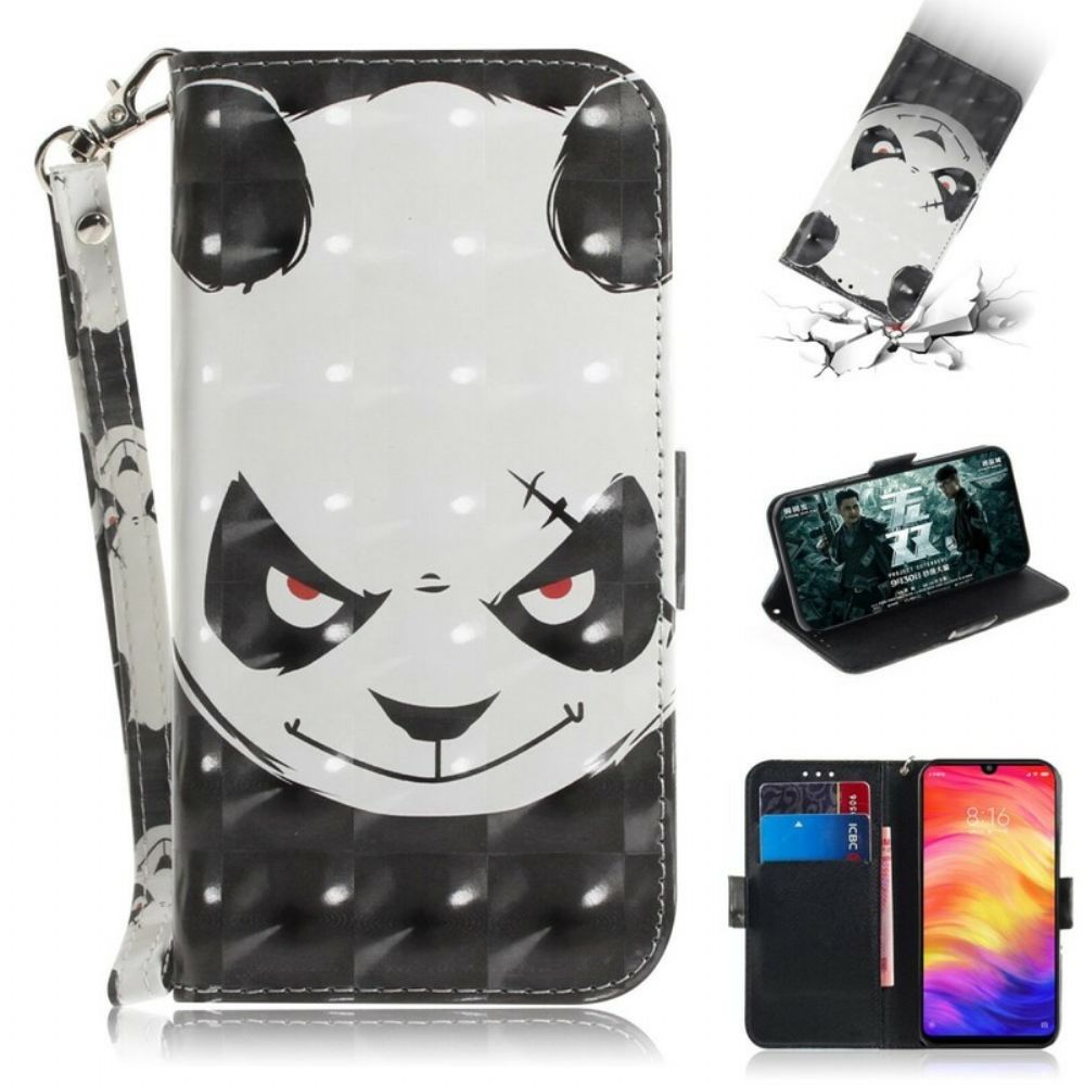 Folio-hoesje voor Xiaomi Redmi Note 7 Met Ketting Boze Panda Met Riem