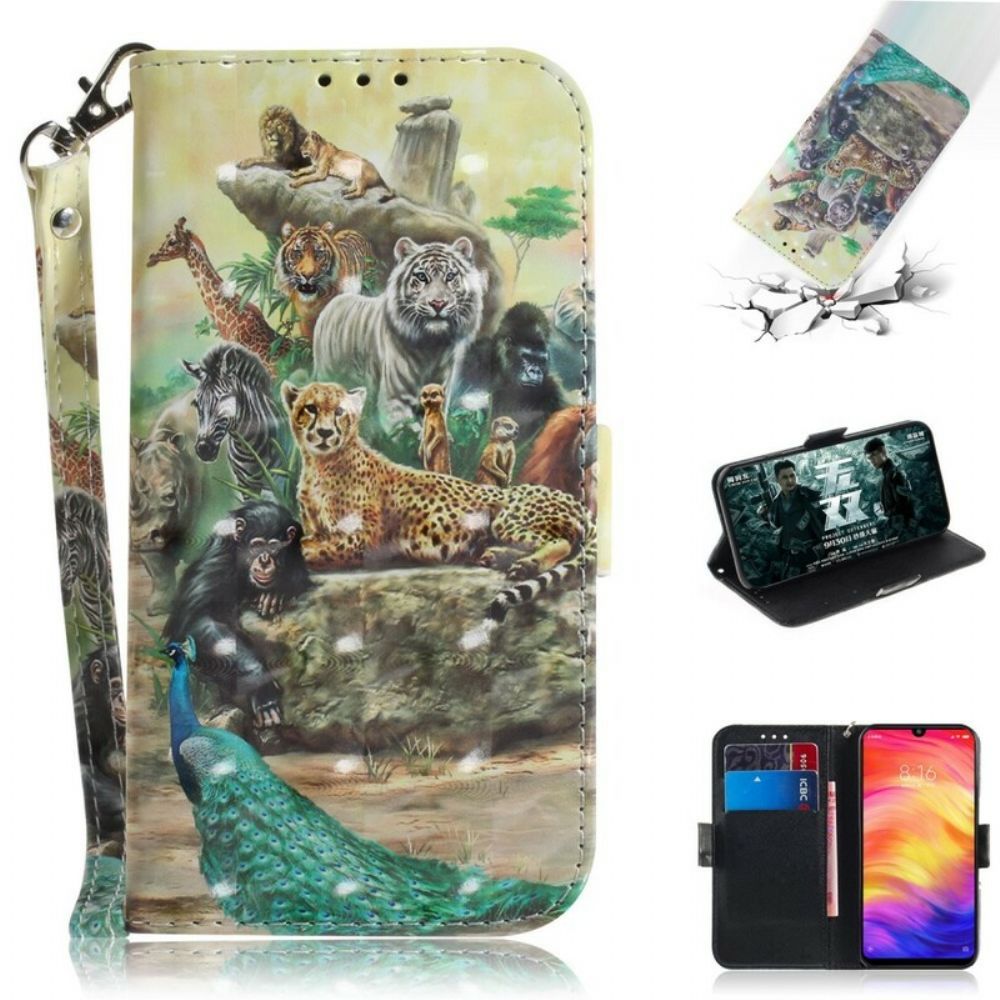 Folio-hoesje voor Xiaomi Redmi Note 7 Met Ketting Thong Safari Dieren