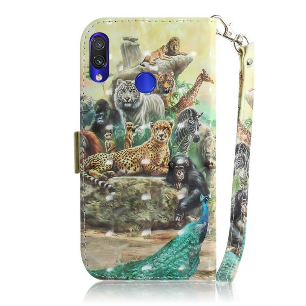 Folio-hoesje voor Xiaomi Redmi Note 7 Met Ketting Thong Safari Dieren