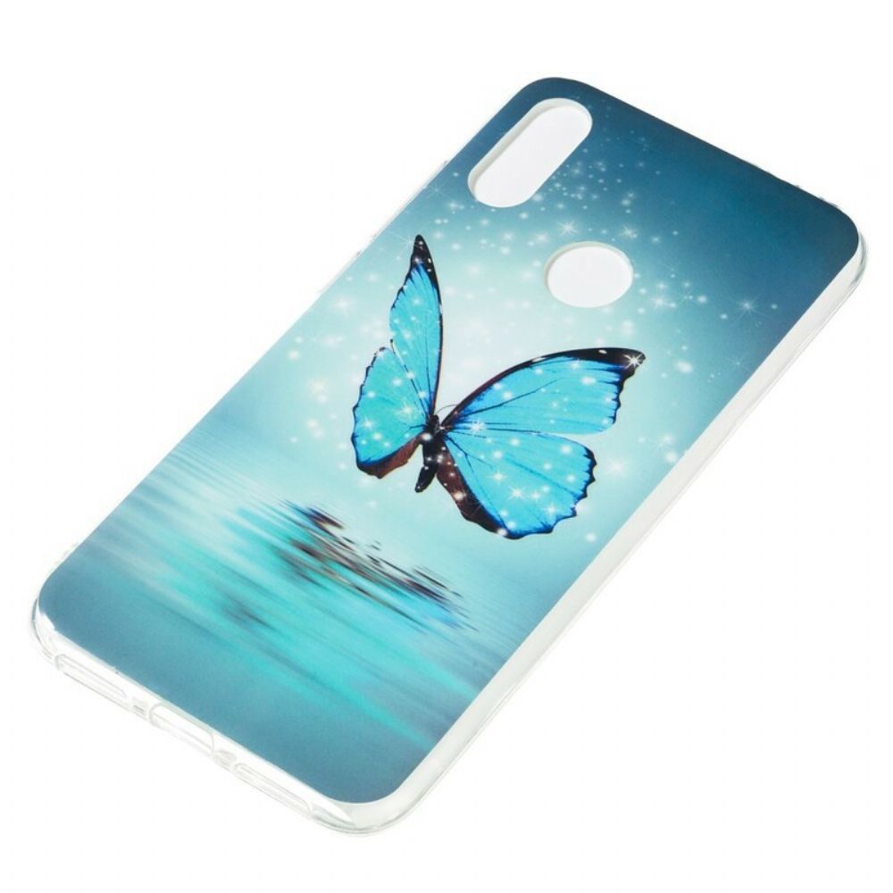 Hoesje voor Xiaomi Redmi Note 7 Fluorescerende Blauwe Vlinder