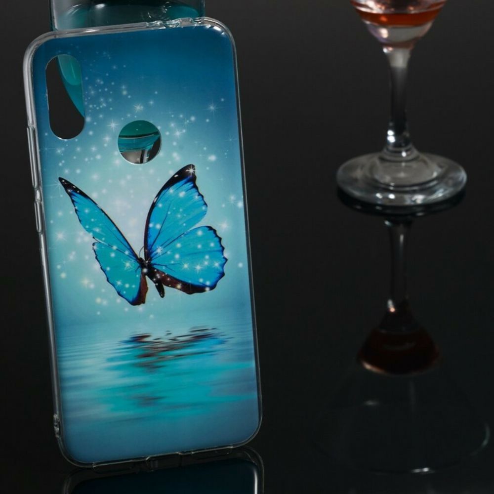 Hoesje voor Xiaomi Redmi Note 7 Fluorescerende Blauwe Vlinder