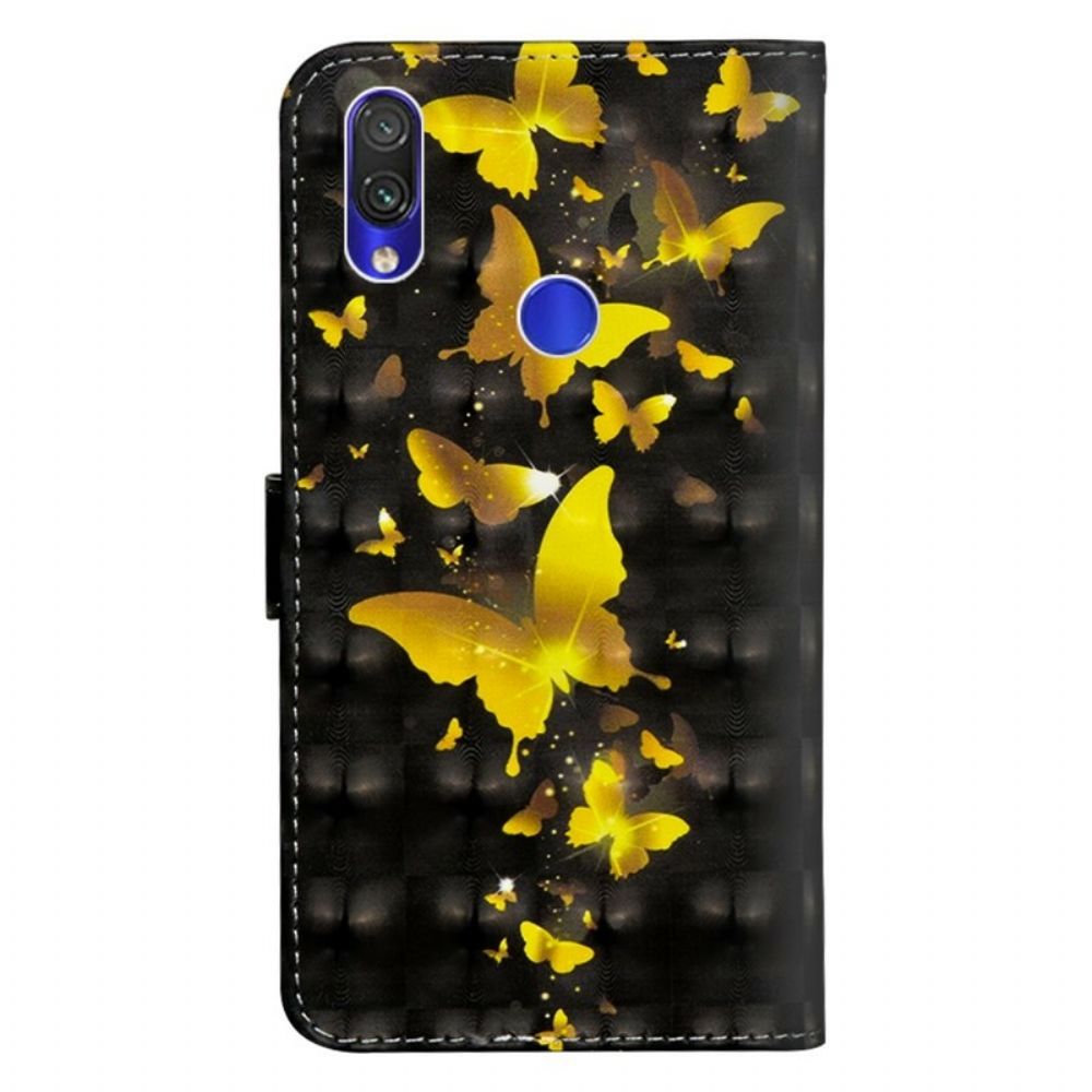 Leren Hoesje voor Xiaomi Redmi Note 7 Gele Vlinders