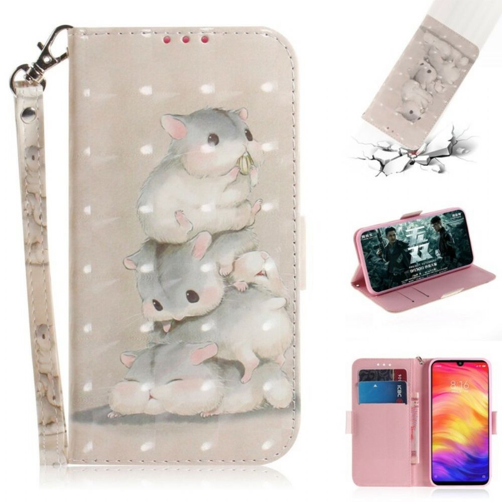 Leren Hoesje voor Xiaomi Redmi Note 7 Met Ketting Thong Hamsters