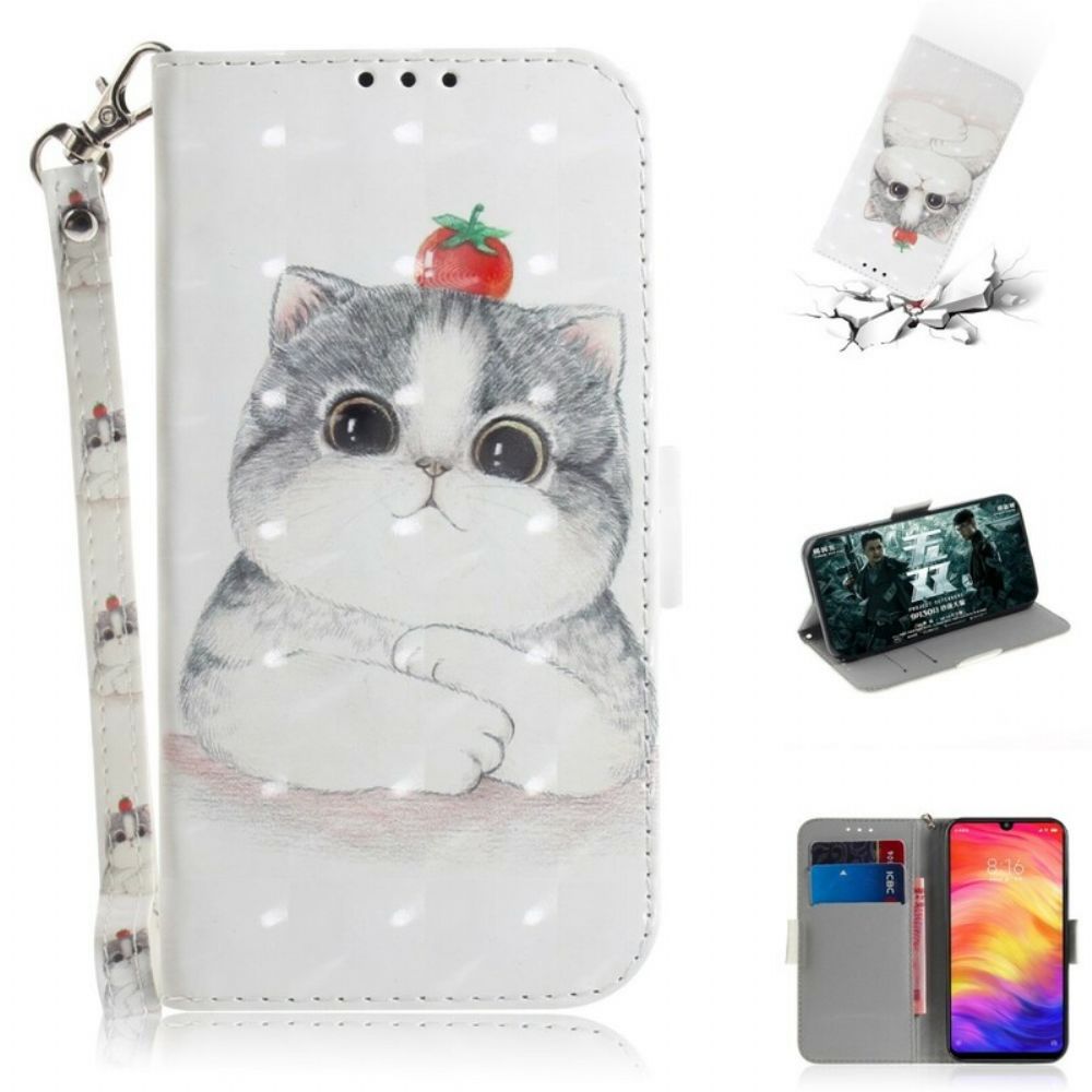 Leren Hoesje voor Xiaomi Redmi Note 7 Met Ketting Tomaat Op De String Cat