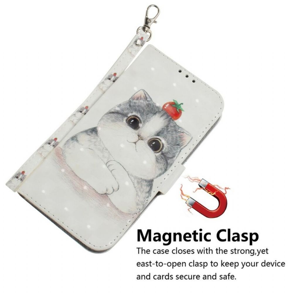 Leren Hoesje voor Xiaomi Redmi Note 7 Met Ketting Tomaat Op De String Cat