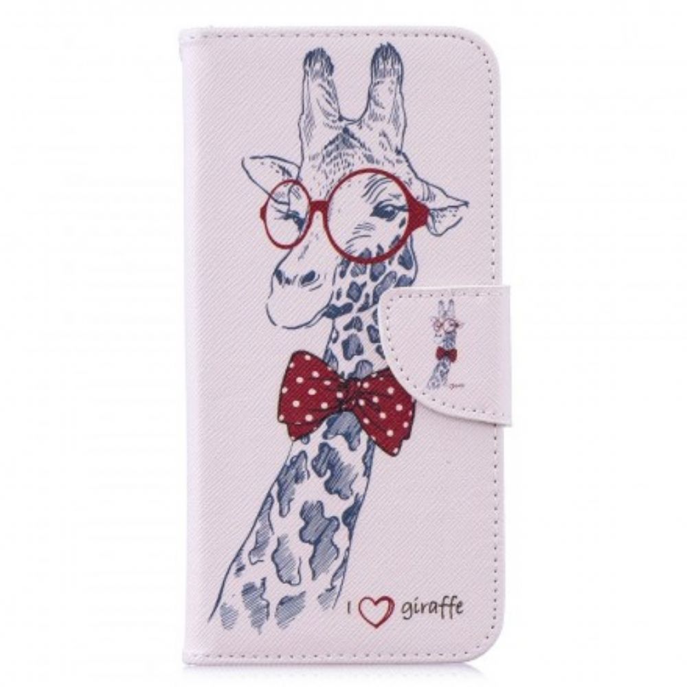 Leren Hoesje voor Xiaomi Redmi Note 7 Nerdy Giraf