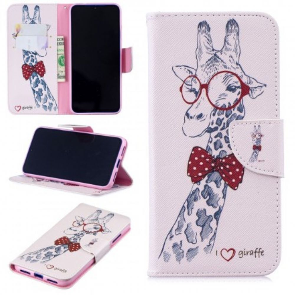 Leren Hoesje voor Xiaomi Redmi Note 7 Nerdy Giraf