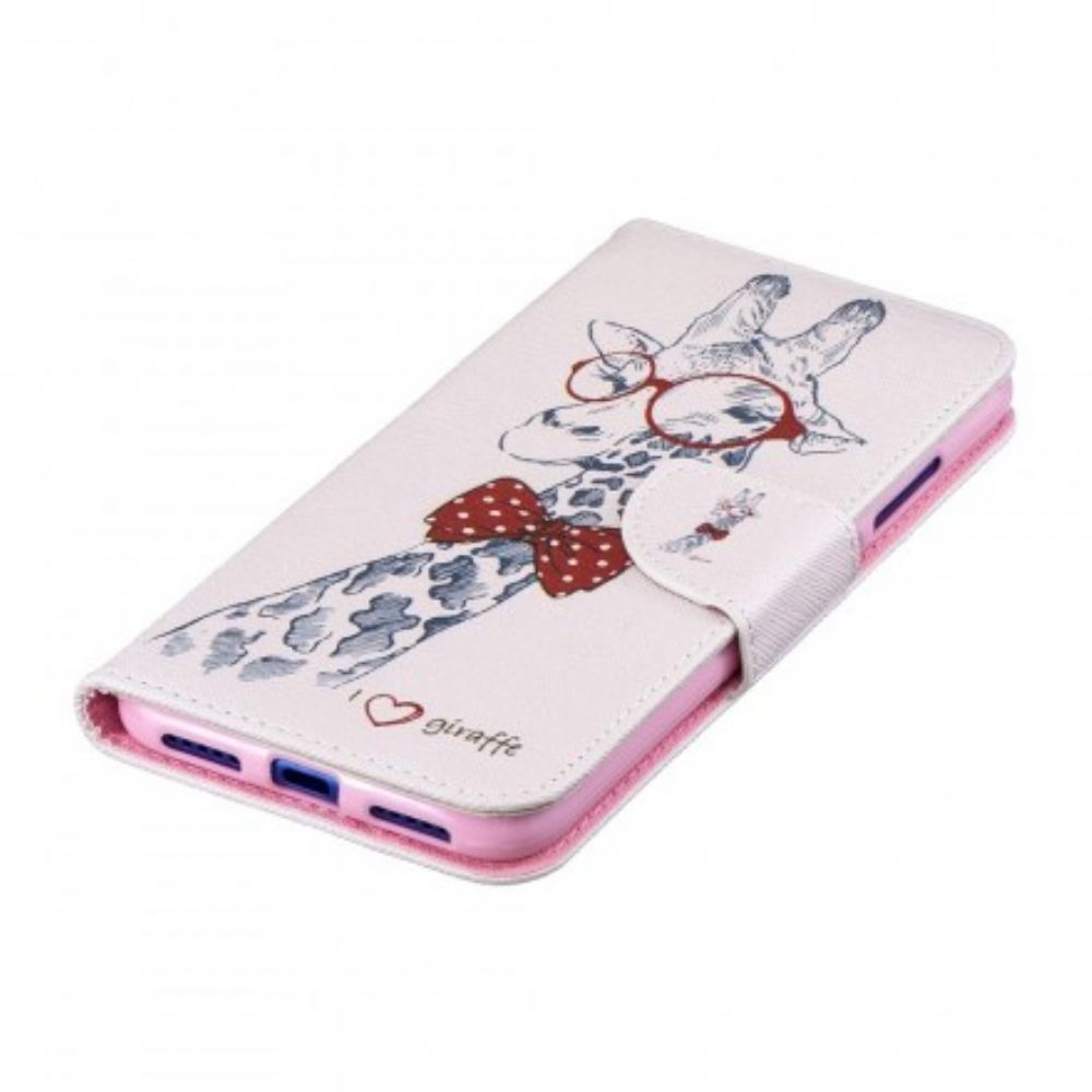 Leren Hoesje voor Xiaomi Redmi Note 7 Nerdy Giraf