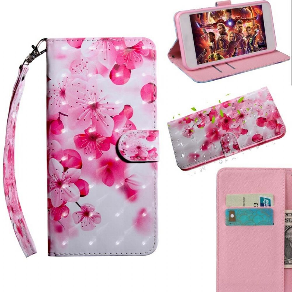 Leren Hoesje voor Xiaomi Redmi Note 7 Roze Bloemen