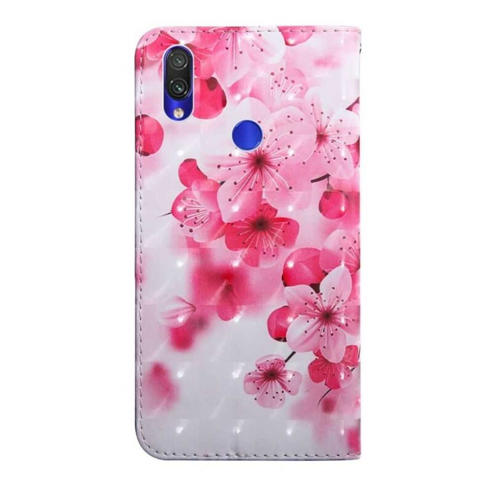 Leren Hoesje voor Xiaomi Redmi Note 7 Roze Bloemen