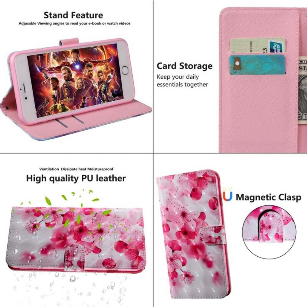 Leren Hoesje voor Xiaomi Redmi Note 7 Roze Bloemen