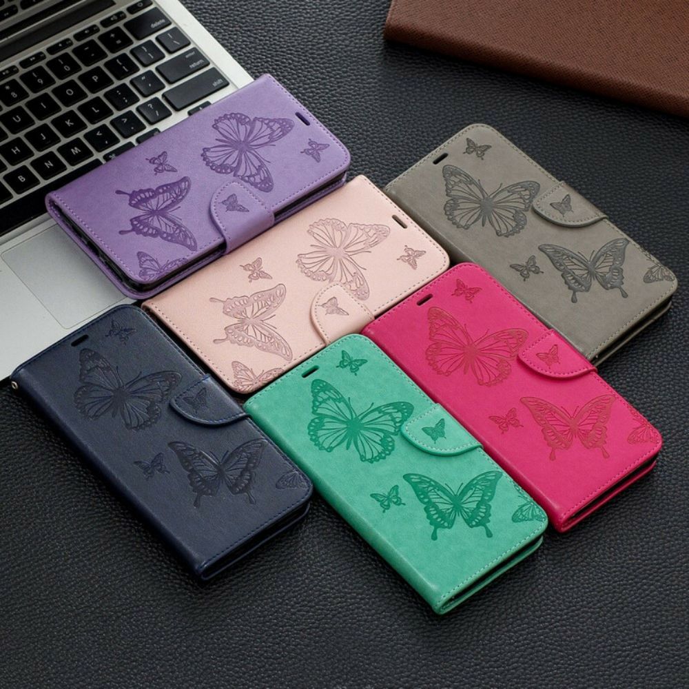 Flip Case voor iPhone 11 Pro Max Met Ketting Thong Bedrukte Vlinders